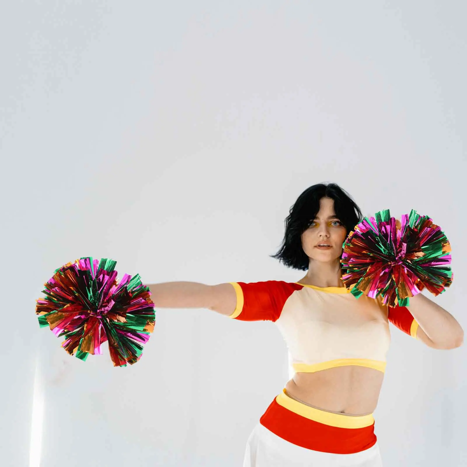 

2Pcs Metallic Cheerleading Pom Poms Handle Cheerleading Pom Poms Team Event Dance Performance Pompoms Cheer