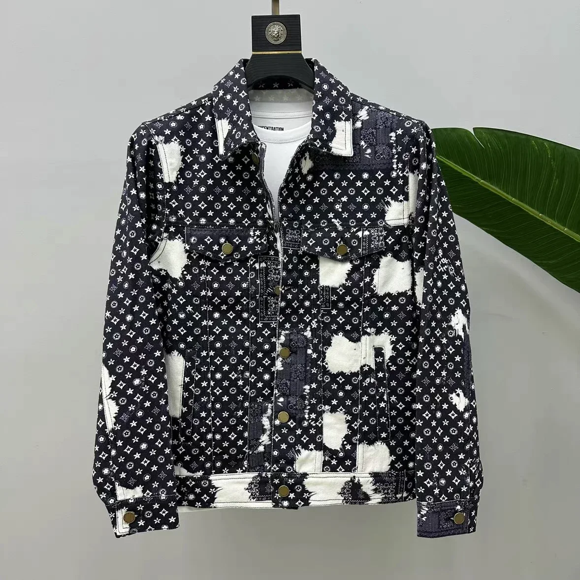 2024 Spring New Men\'s High end Denim Jackets Fashion Versatile Trendy Retro Jacquard Casual Flip Collar Jackets Top