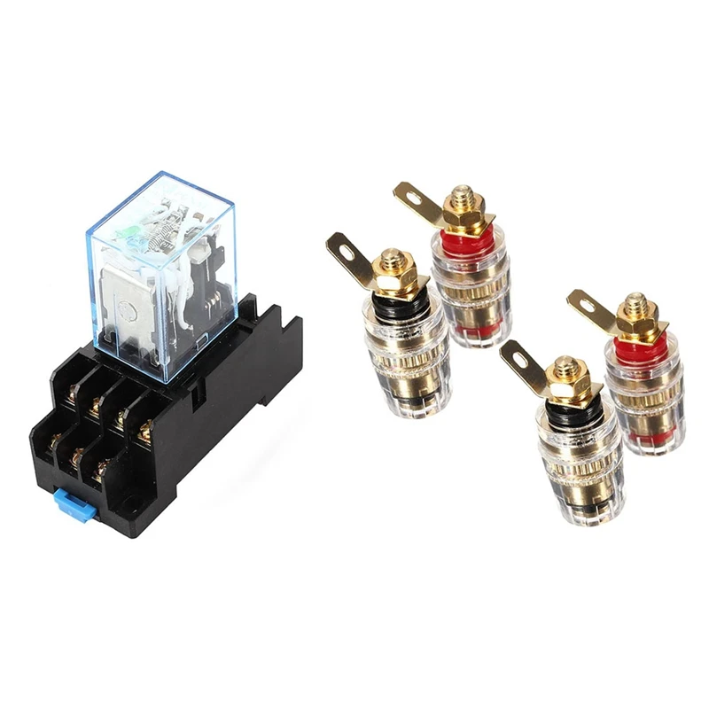 4Pcs Amplifier Speaker Terminal Binding Post 4Mm Banana Plug Jack & 1 Set HH54P Coil 4PDT 14 Pins Electromagnetic Relay