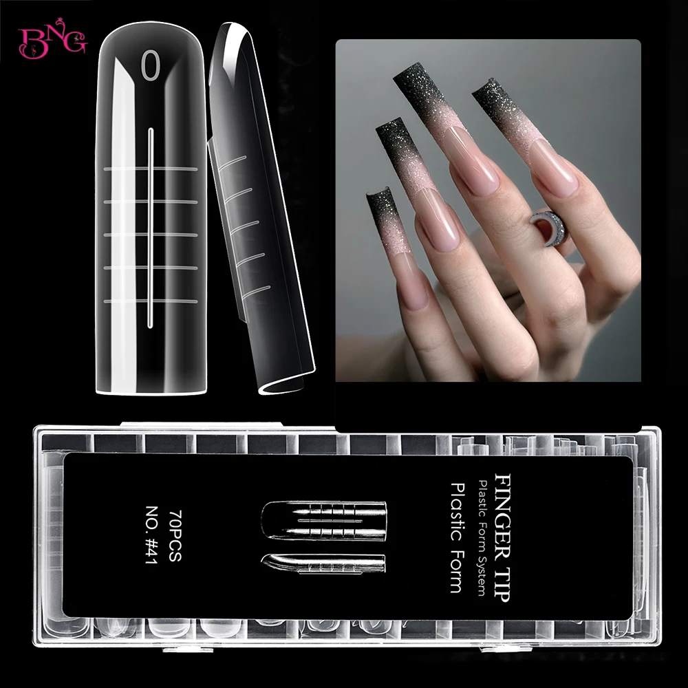 

BNG 70Pcs Reusable Nail Extension Molds Extra Long Quick Building Nail Mold Tips Acrylic Nail Dual Forms for UV Gel 14 Sizes