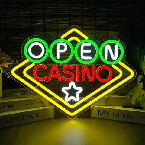 Open Casino Neon Sign USB Dimmable LED Light For Poker Room Game Room Home Bar Man Cave Wall Decor Atmosphere Night Light