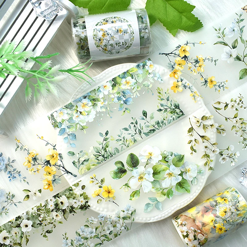 2M Washi PET Tape Flower Leaf Transparent PET Tape for Journal Scrapbooking Girls Flower Masking Tape DIY Handbook Decoration