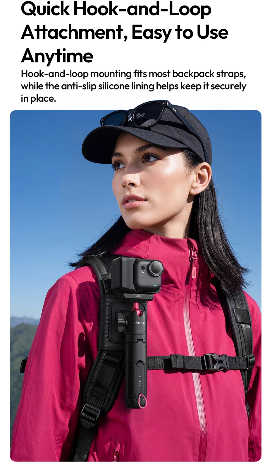 Ulanzi MT55 SnapGo Mini Selfie-Stick Stativ Overhead Mantis Rucksackhalterung für DJI Action6/Nano für Insta360 Go Ultra für Reisen – Detail 16