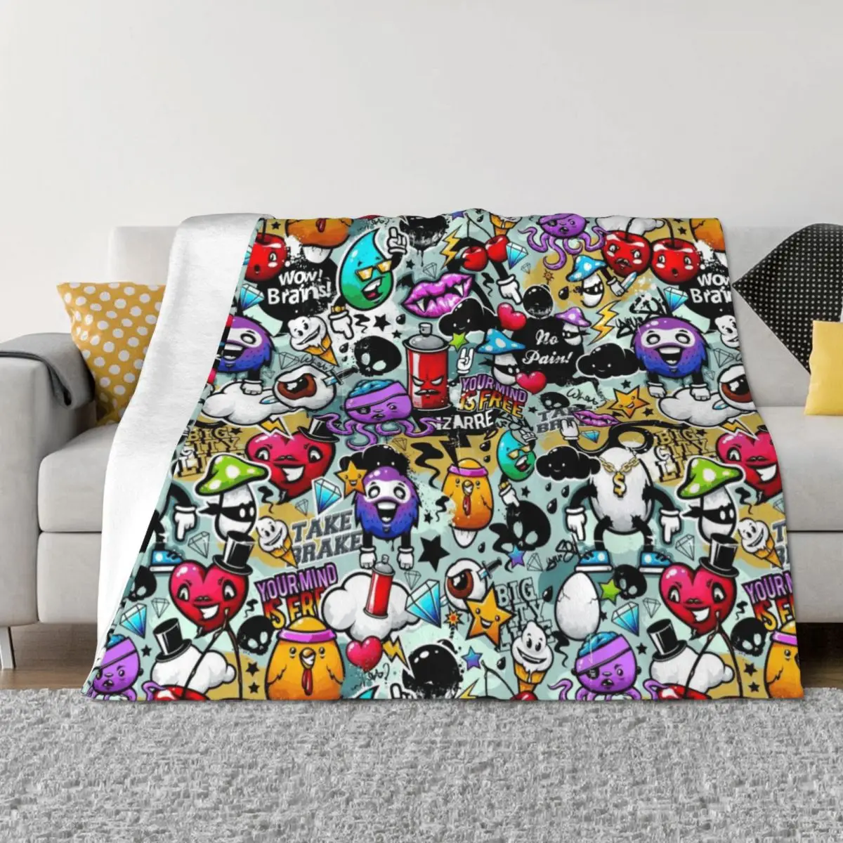 

graffiti art drew Throw Blanket Flannel Fabric Thin Soft Plaid Cute Blankets