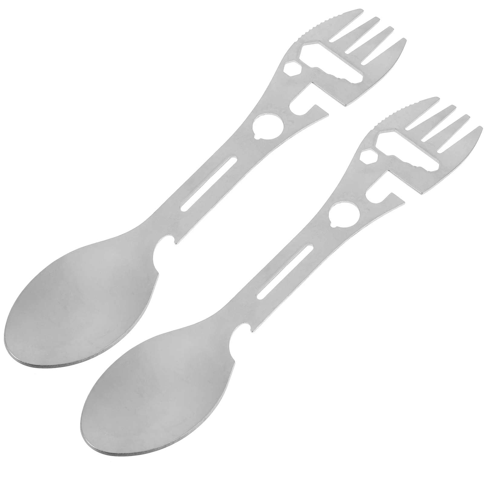

2Pcs Stainless Steel Spork Camping Fork Spoon Multi-Use Outdoor Cutlery Portable Bottle Opener Picnic Tool Spork Camping