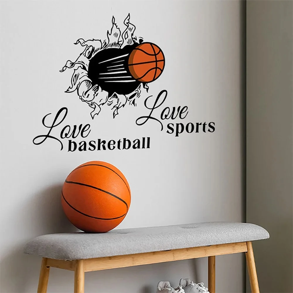 

Cool Cartoon Hole Wall-broken Love Basketball Love Sports Wall Stikcer Living-room Bedroom Kids Room For Home Decor Decal Poster