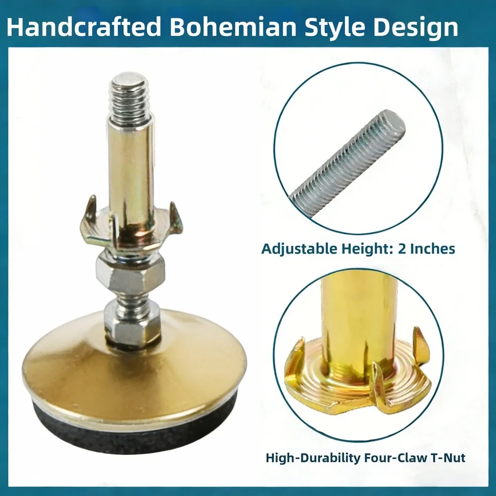 8pcs Gold Stainless Steel Furniture Legs Adjustable Height 7.5cm for For tables Chairs Desks Sofas with Plastic Floor Protectors
