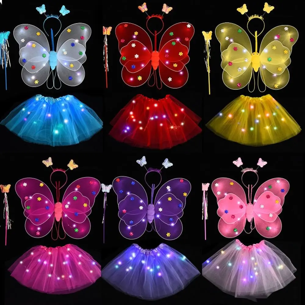 LED Children Costume Props Girls Skirts Angel Luminous Wings Flashing Butterfly Skirt Lights Suit 2-8year Easter Valentines Day