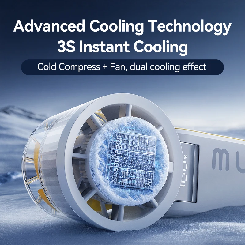 MUXNW 5-in-1 Portable Handheld Fan with Semiconductor Cooling Plate & Power Bank,  100 Speeds, Glass Back, 4000mAh Rechargeable