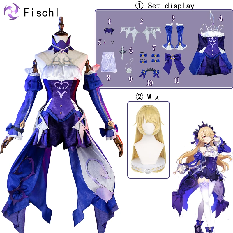 Game Genshin Impact Cosplay Fischl Cosplay Halloween Wig Costume New Skin Women Lolita Fancy Dress Girl Dress Cosplay Anime