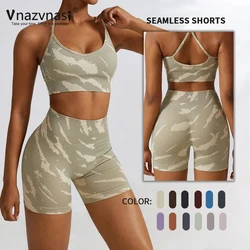 Vnazvansi-pantalones cortos sin costuras estampados para mujer, mallas deportivas Push Up para gimnasio, ropa de entrenamiento, Leggings de Yoga de cintura alta para Fitness