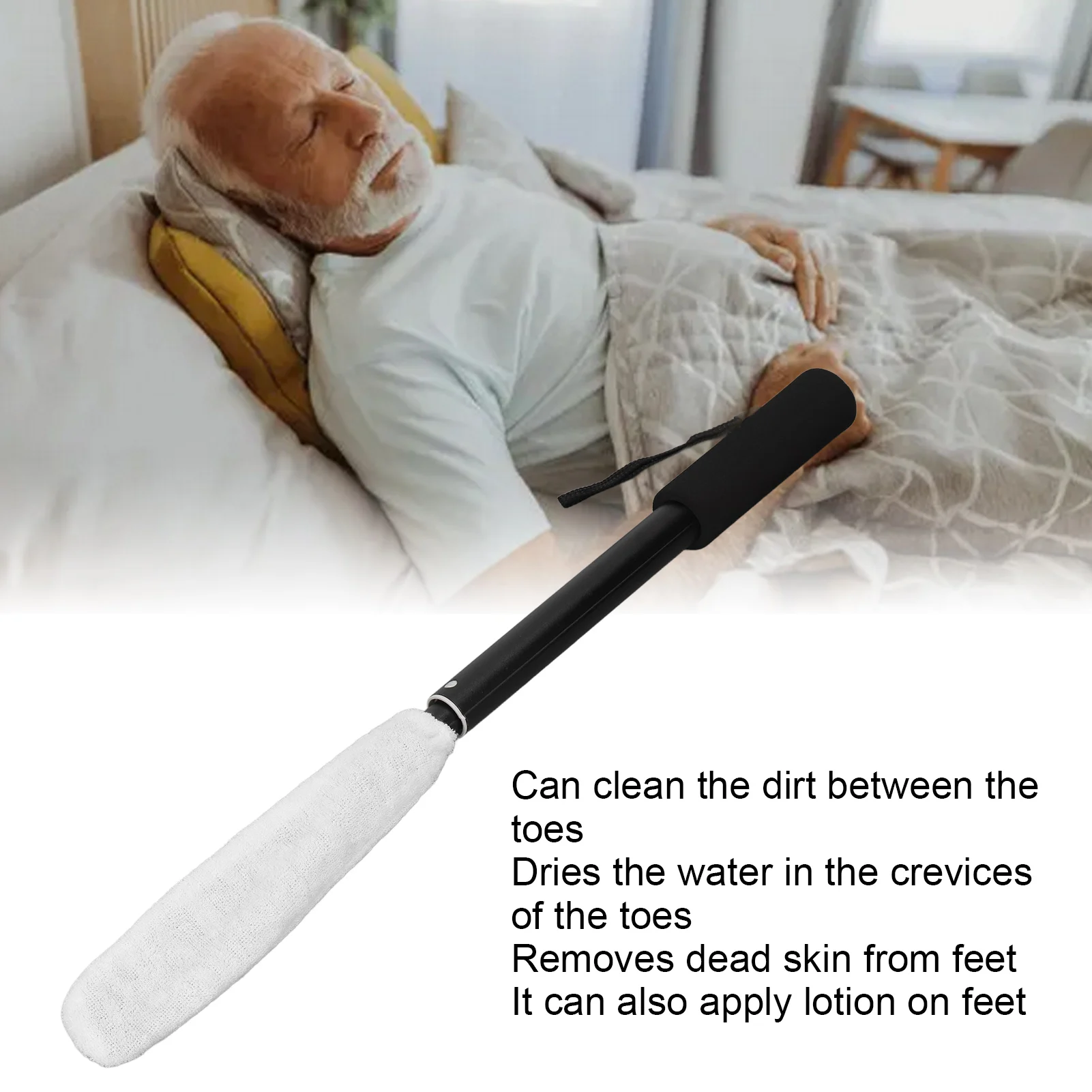 Toe Cleaning Brush No Rusting Cotton Practical Portable No Bending  Handle Toe Scrubber with Drying Covers for Seniors