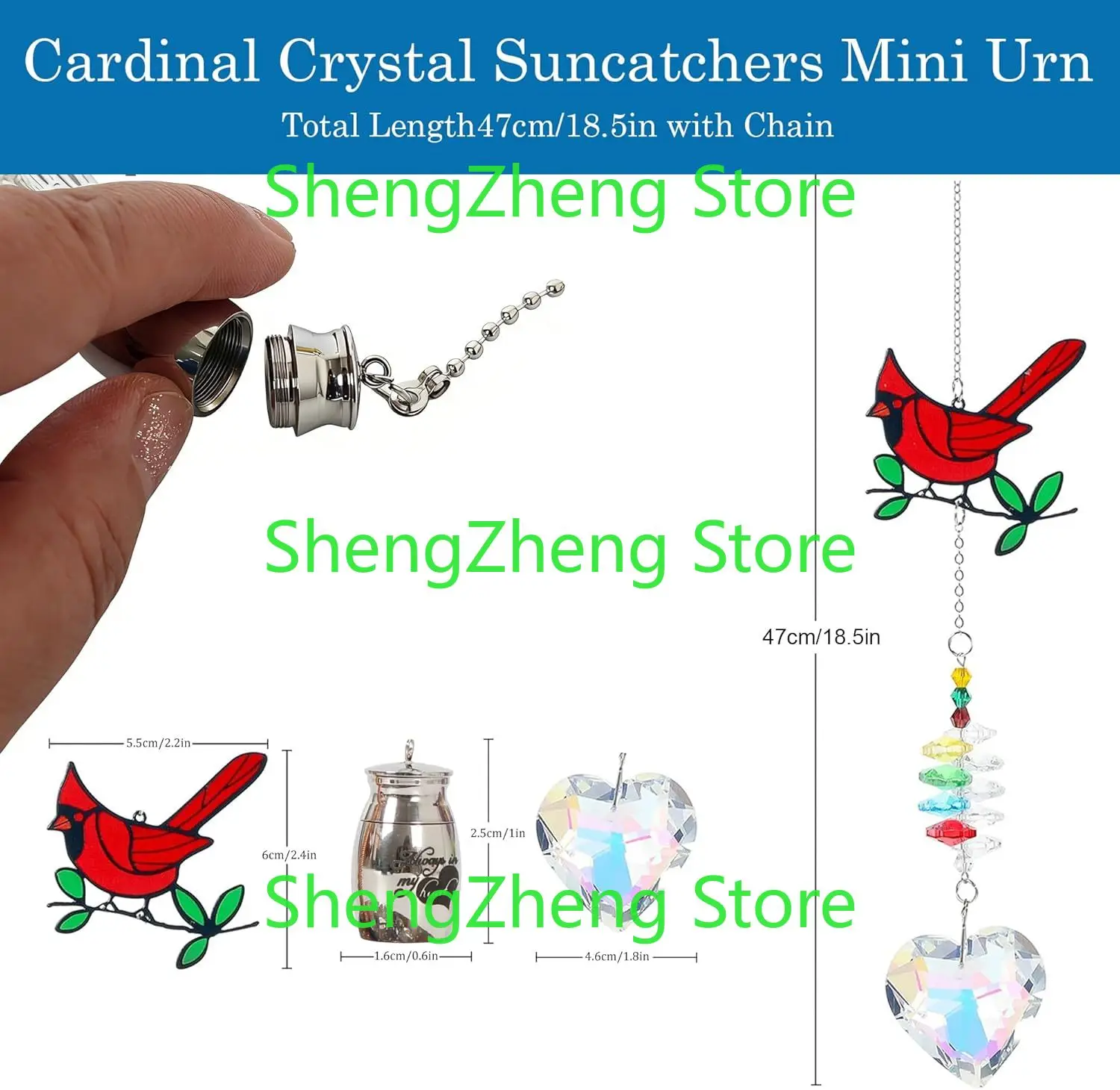 Cardinal Crystal Catcher Mini Urn for Ashes Keepsake Suncatcher with Small Cremation Holder,Hanging Memorial Decor mini urn