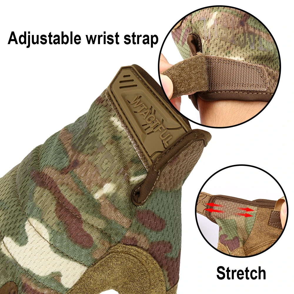 Gants de travail camouflage pour hommes, écran tactile, sports de plein air, entraînement physique, tir, doigt complet, équipement de protection