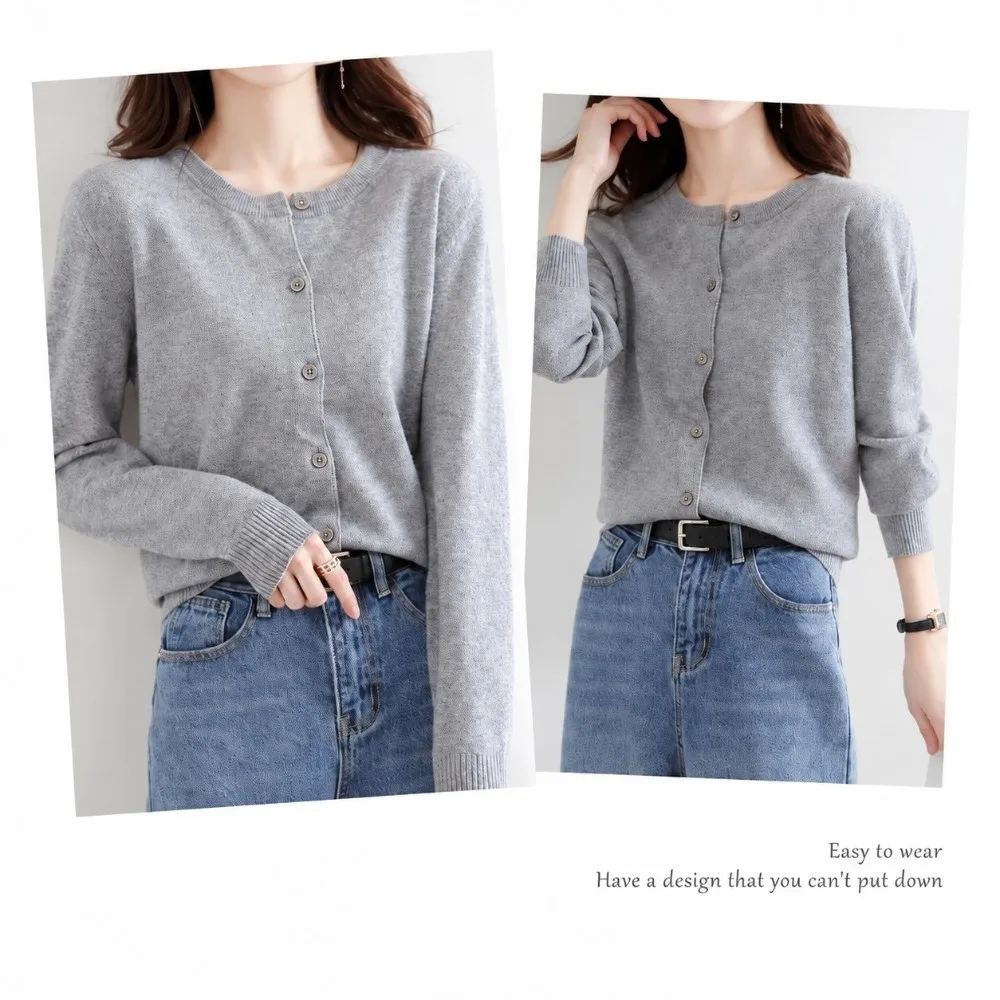 Loose Fit Long Sleeve Knit Cardigan Single Breasted O Neck Women Cardigan Solid Color Knit Outerwear