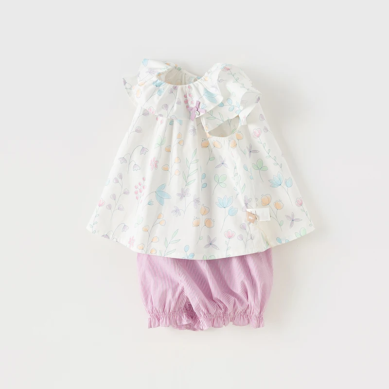 Dave Bella 2024 New Summer Children'S Girls Baby Two-Piece Girls Shorts Set Cotton Charm Sweet Floral Lovely Casual DB2240783