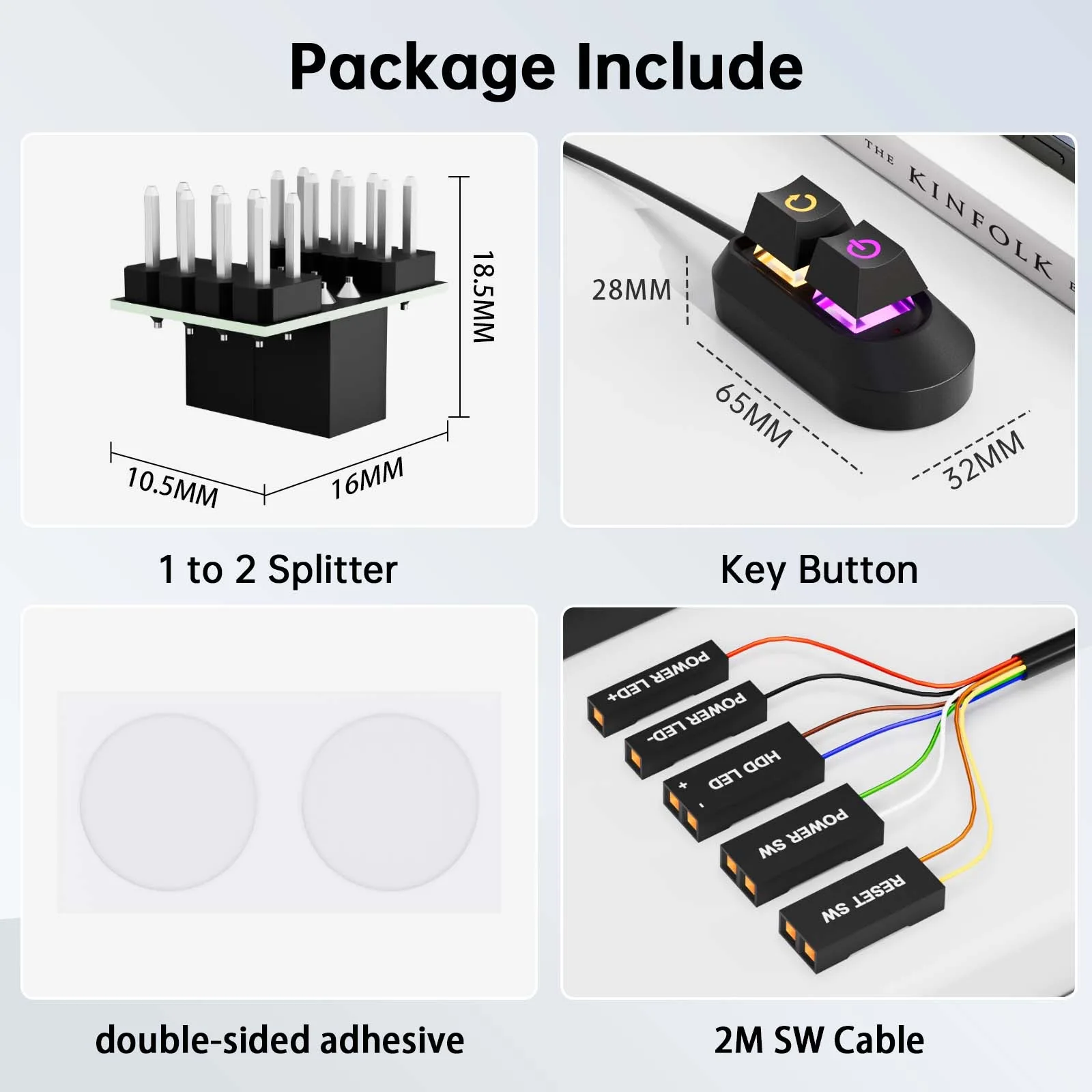 2M Desktop Computer Power Button RGB Lighting PC Switch External Power Switch Motherboard Switch On Off for Home Office PC Case