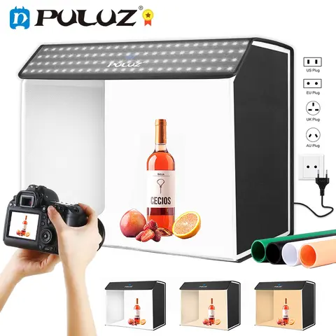 PULUZ 60*50*40CM Photo Studio Light Box With 4 Colors Backdrop,Foldable Lightbox for Photography,Softbox Studio Kit 3 Mode Light