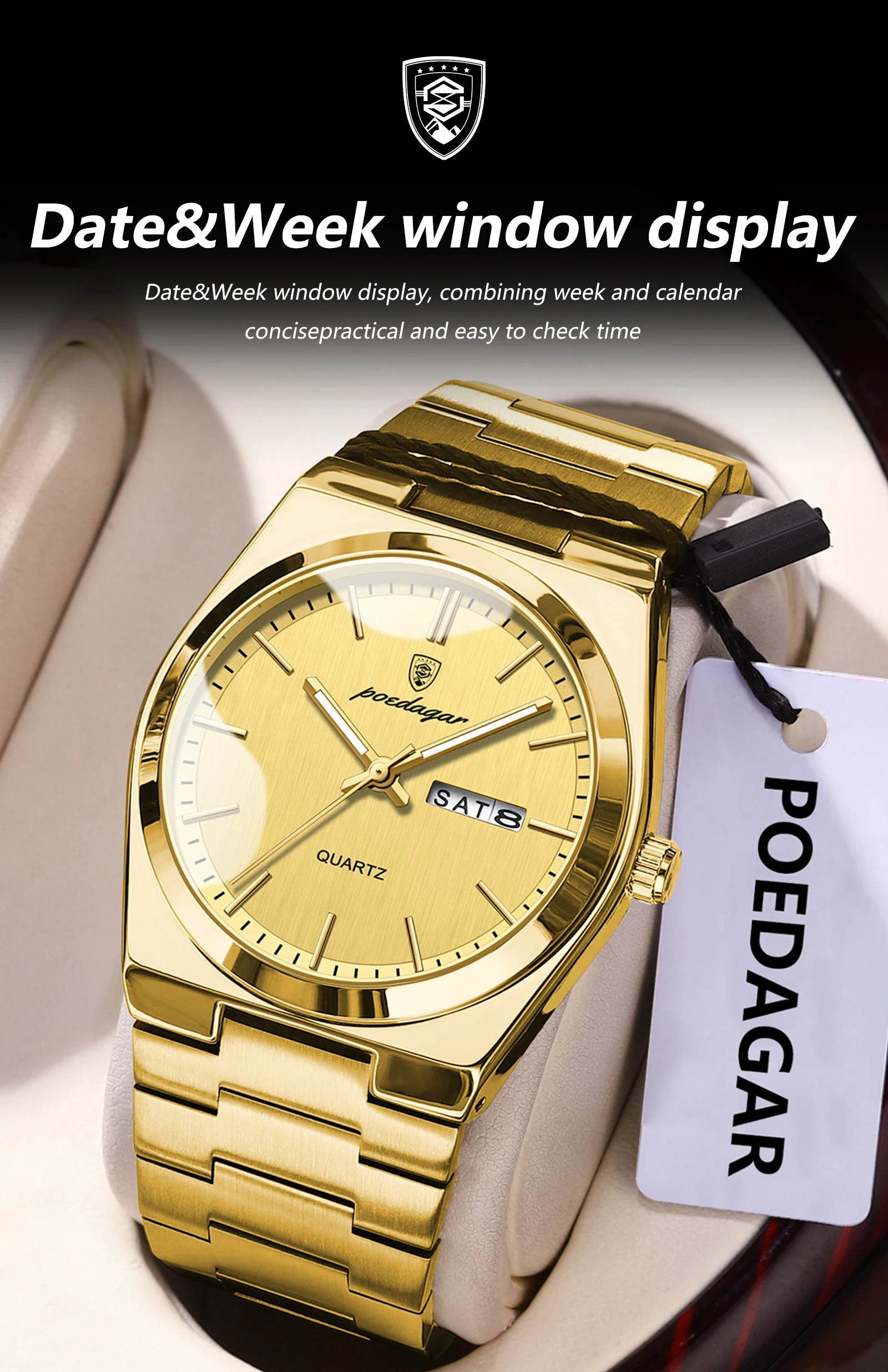 POEDAGAR Mode Klassische Mann Uhr Wasserdicht Leucht Datum Woche Luxus Männer Uhr Edelstahl Quarz Business herren Uhren – Detail 11