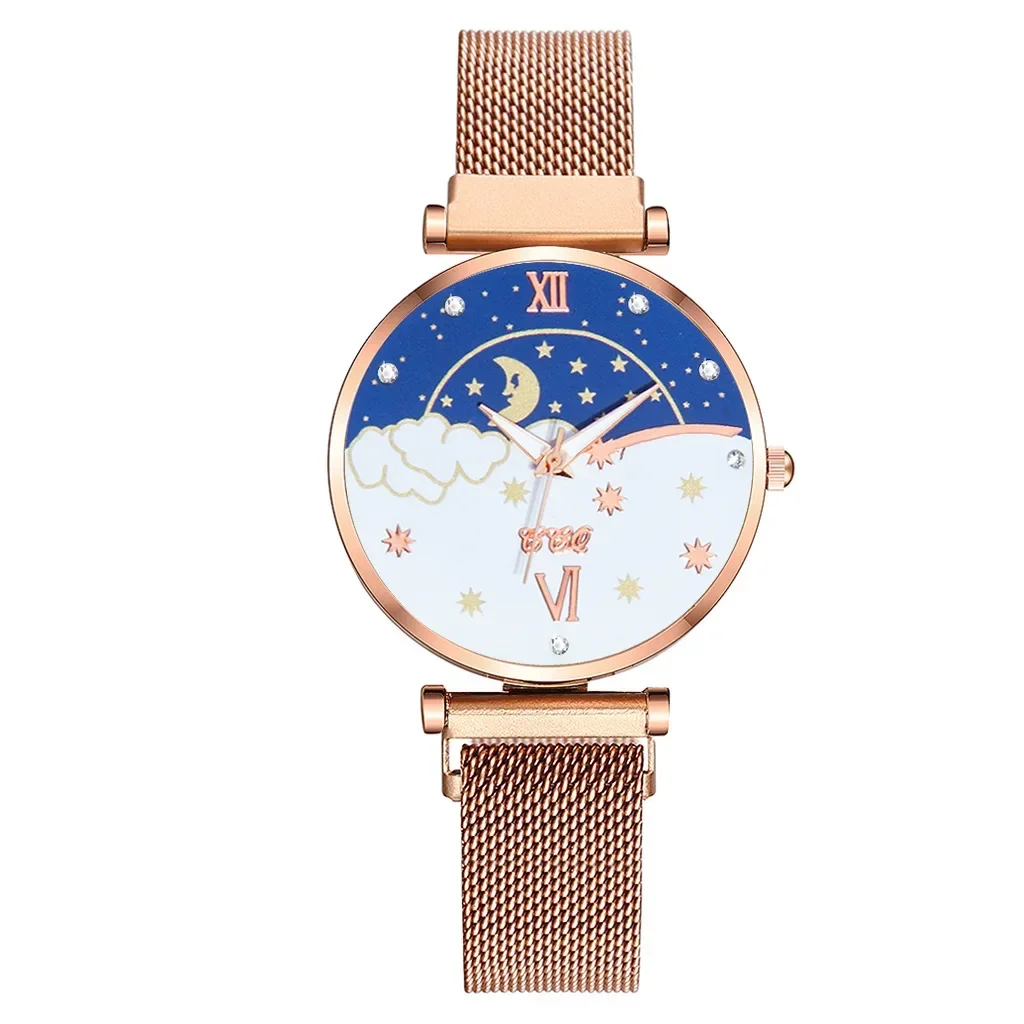 Star Moon Couple Watch Quartz Movement Alloy Dial Fashion Wristwatches Multicolour Female Clock Relogio Mujer No Bracelet