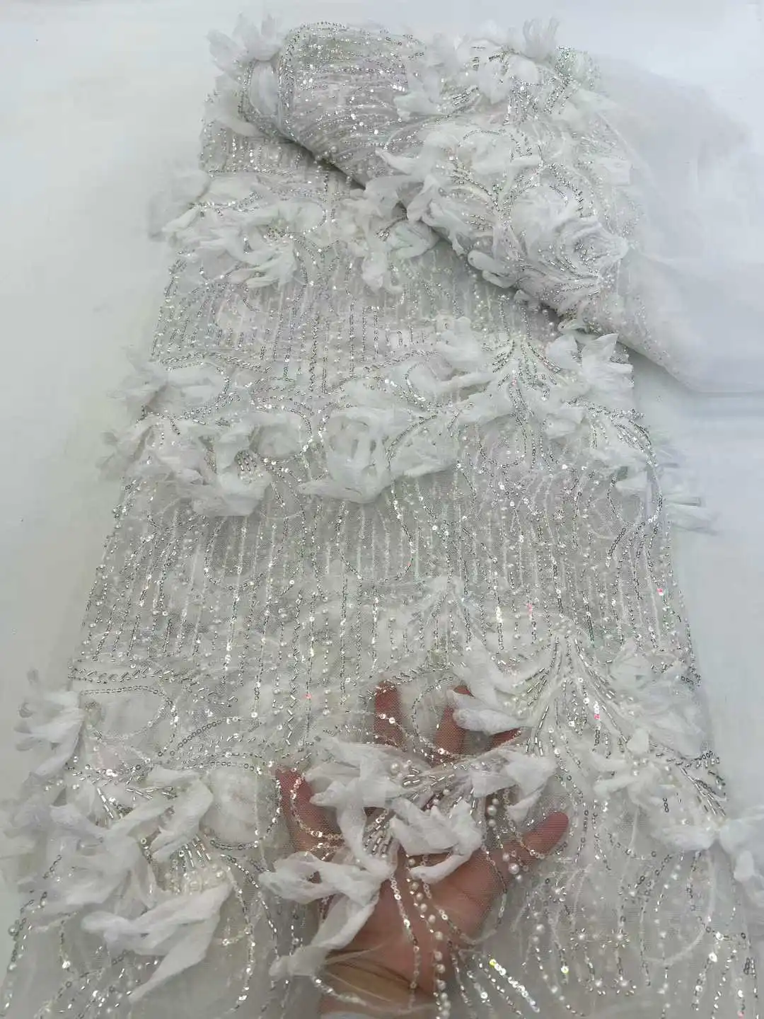 

Кружевная ткань SJ Lace 3D, нигерийское африканское кружево, с пайетками, 2026, тюль, для свадебных платьев, вышивка, высокое качество, сетка, вечерние наряды, ткани