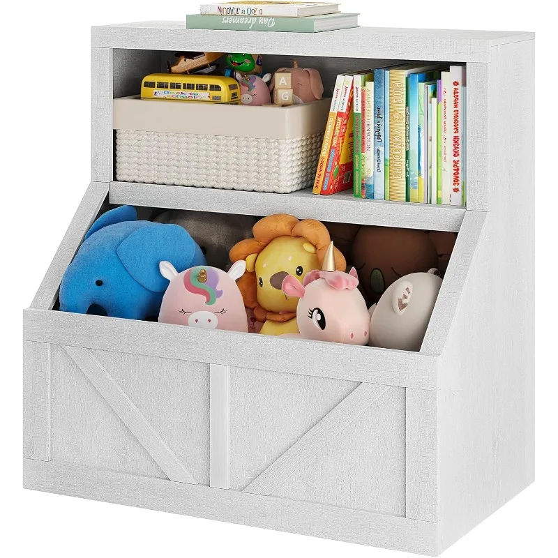 

Kids Bookshelf and Toy Storage, Wooden Toddler Bookcase Cabinet with Storage Organizer, Children's Large Cubbies for Playroom