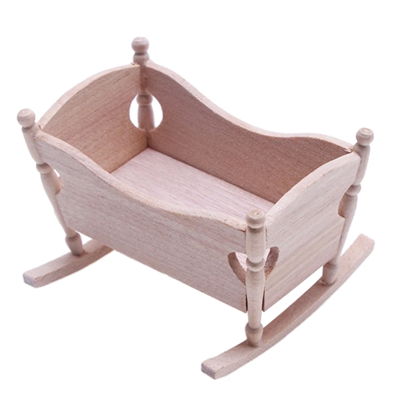 1:12 Scale Dollhouse Miniature Wooden Baby Cardle Bed Mini Crib Model Furniture Toy Dollhouse Accessories Decoration