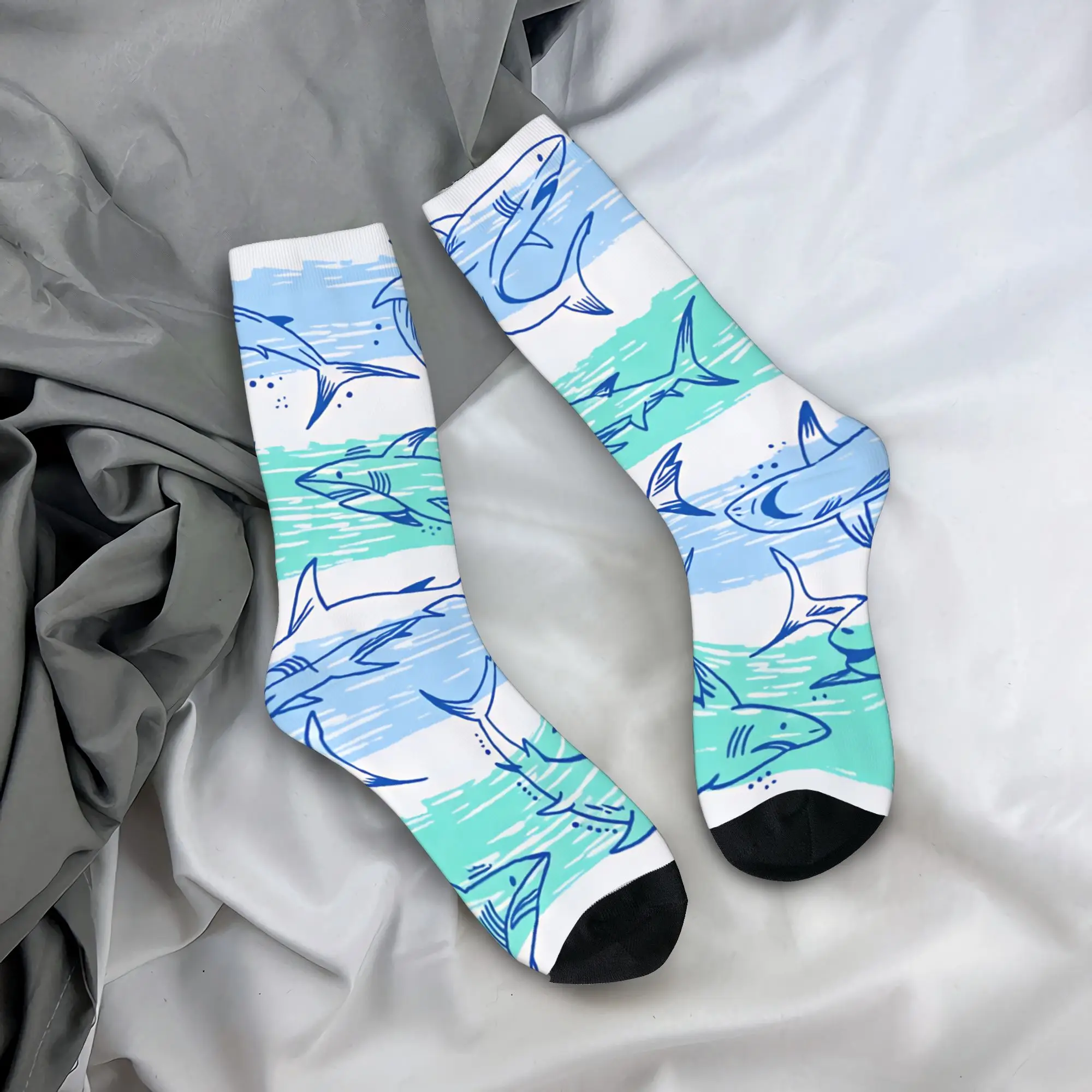 

Minimalist Line Drawing Shark Stockings Men's Socks Comfortable Retro Socks Autumn Outdoor Non Slip Design Socks Gift