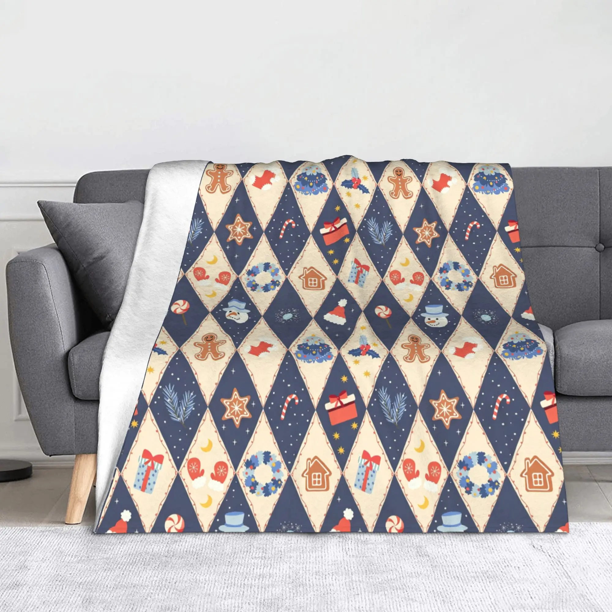 Blue Snow Winter Christmas Xmas Blanket  Fuzzy Throw Blankets Summer Air Conditioning Personalised Lightweight Bedspreads