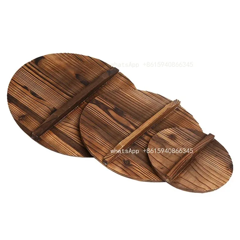 Natural Wooden Pot Cover Pan Lid With Large Handle Anti-Hot Anti-Spillover r Wok Wooden Pan Lid Cookware Parts