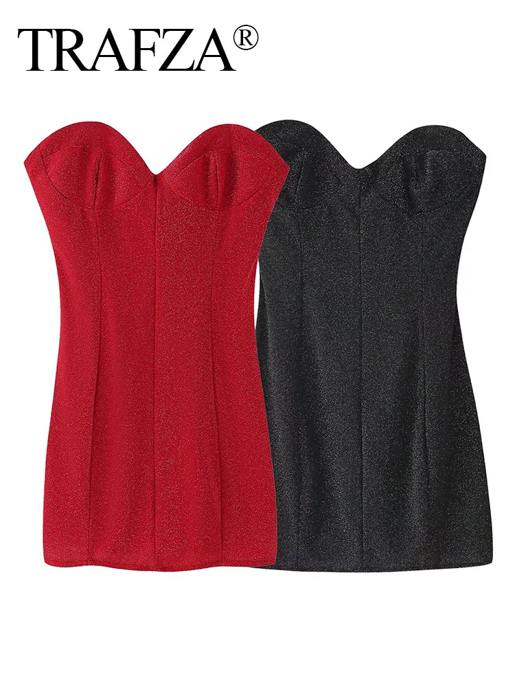 

TRAFZA 2025 New Style Women's Sexy Elegant Strap-Tie Dress Female Chic Slim Back Strap Hip Party Short Sleeveless 2-Color Dress