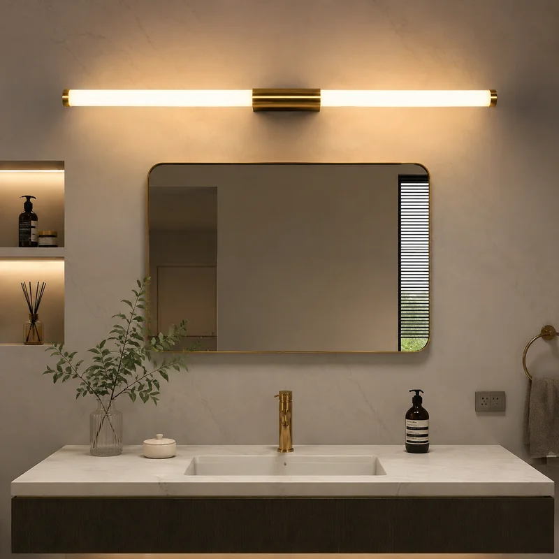 LED Bathroom Mirror Light Modern Sleek Wall Sconce Antique Brass Tubular Fixture for Bedroom Living Room Hallway Stairway Decor
