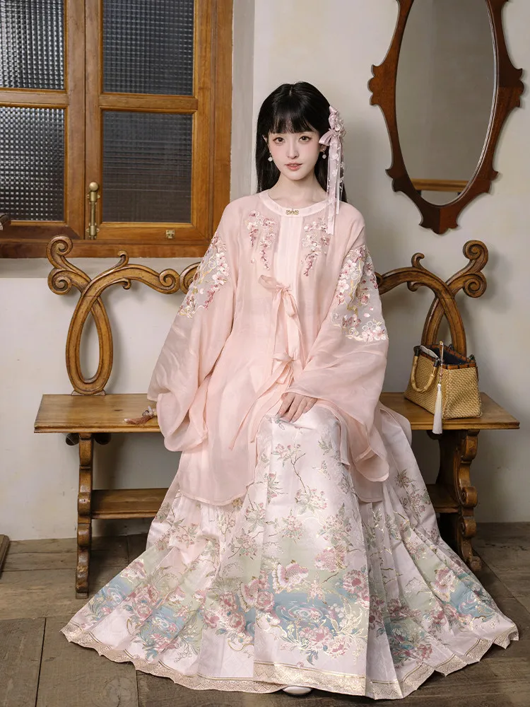 Chuan Dai Shiguang Long Original Woven Gold Imitation Flower Hanfu Skirt Eight Parts Daily Wear for Short Women Polyester Fiber
