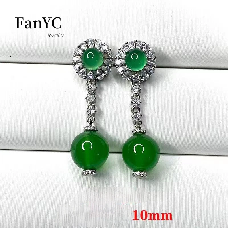 Natural Green Agate Egg Face Earrings 925 Silver Inlaid Ice Luxurious Jade Earrings Exquisite Fashion Jewelry Gift for Women