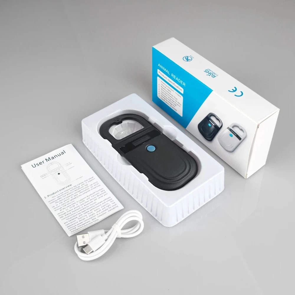 Lecteur RFID portatif pour animaux, 134.2KHz/125kHz, Scanner EMID FDX-B pour chien, chat, puce en verre pour animaux de compagnie, lecteur d'étiquettes USB Bluetooth