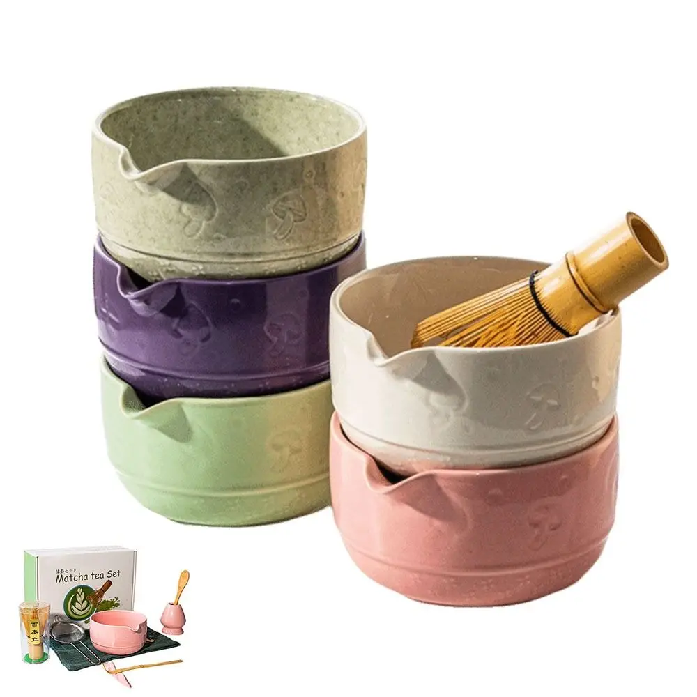 

5/8Pcs New Ceramic Matcha Bowl Set Reusable with Pouring Spout Japanese Matcha Set Matcha Whisk Holder Gifts