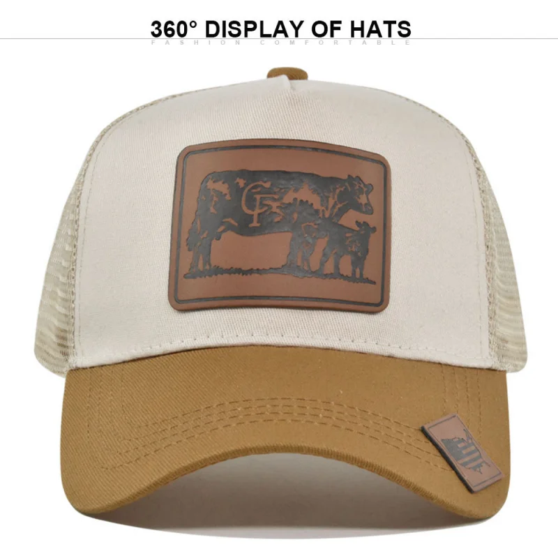 Cross-Border Cowhide Label Duckbill Cap Amazon Rooster Mesh Baseball Cap Embroidered Brim Hat Summer Sunshade Mesh Hat