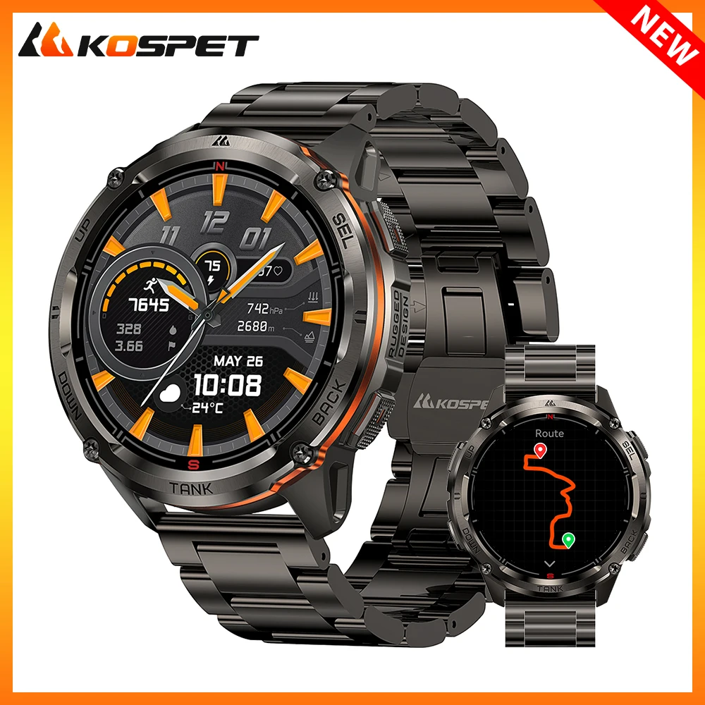 KOSPET TANK T3 Ultra 2 GPS montre intelligente hommes boussole altimètre barométrique 60 jours batterie 5ATM IP69K étanche AMOLED BT appel