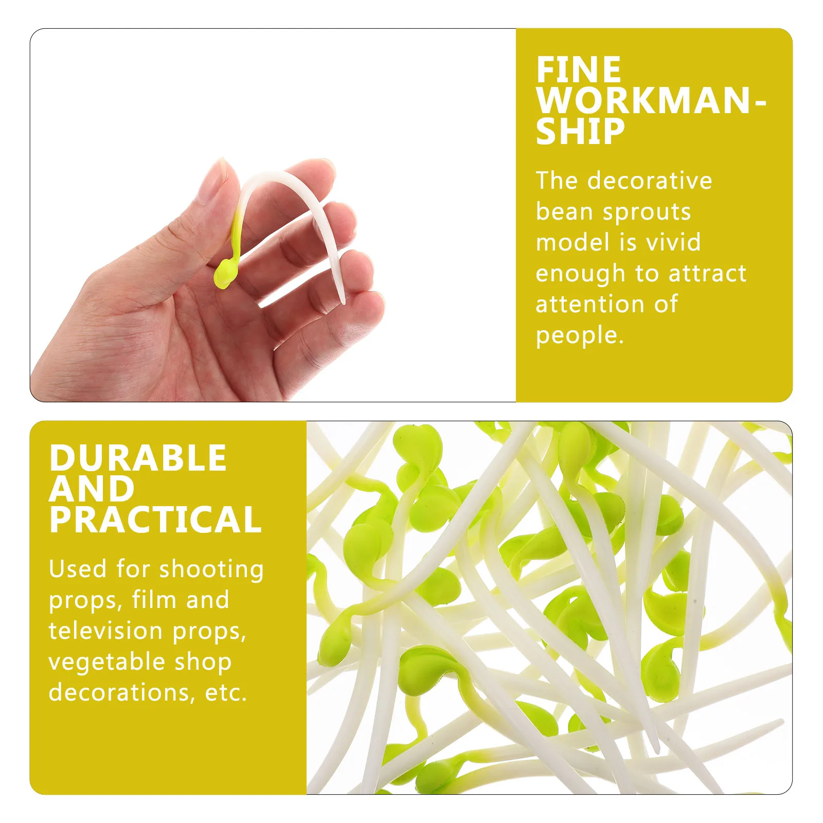 

50Pcs Realistic Bean Sprouts Decorative Prop Photoing Supply Artificial Vegetable Small Sprout Decor Display for Film Props