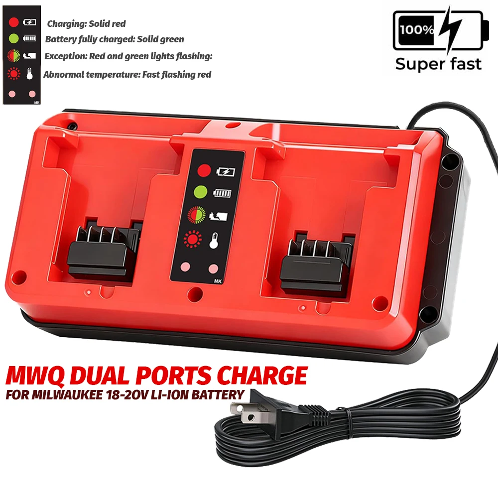 

Fast Charger Dual Charge for Milwaukee 18V Li-ion Battery 48-11-1815 48-11-1820 Battery Charger Replacement