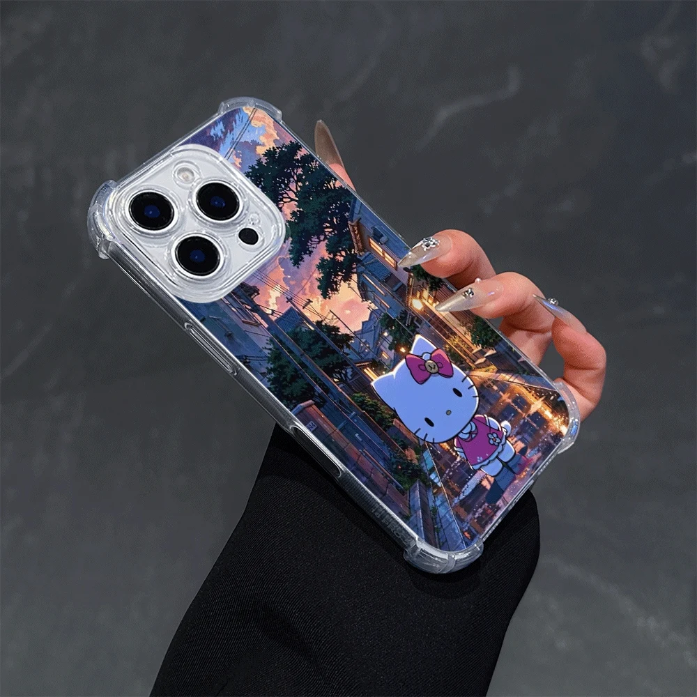 

Прозрачный чехол для телефона Sanrio для IPhone14 Pro, IPhone 16/15/14/13/12/11/x/xs/xs Max, мягкий чехол для телефона для девочек, защита от падения Hellokitty