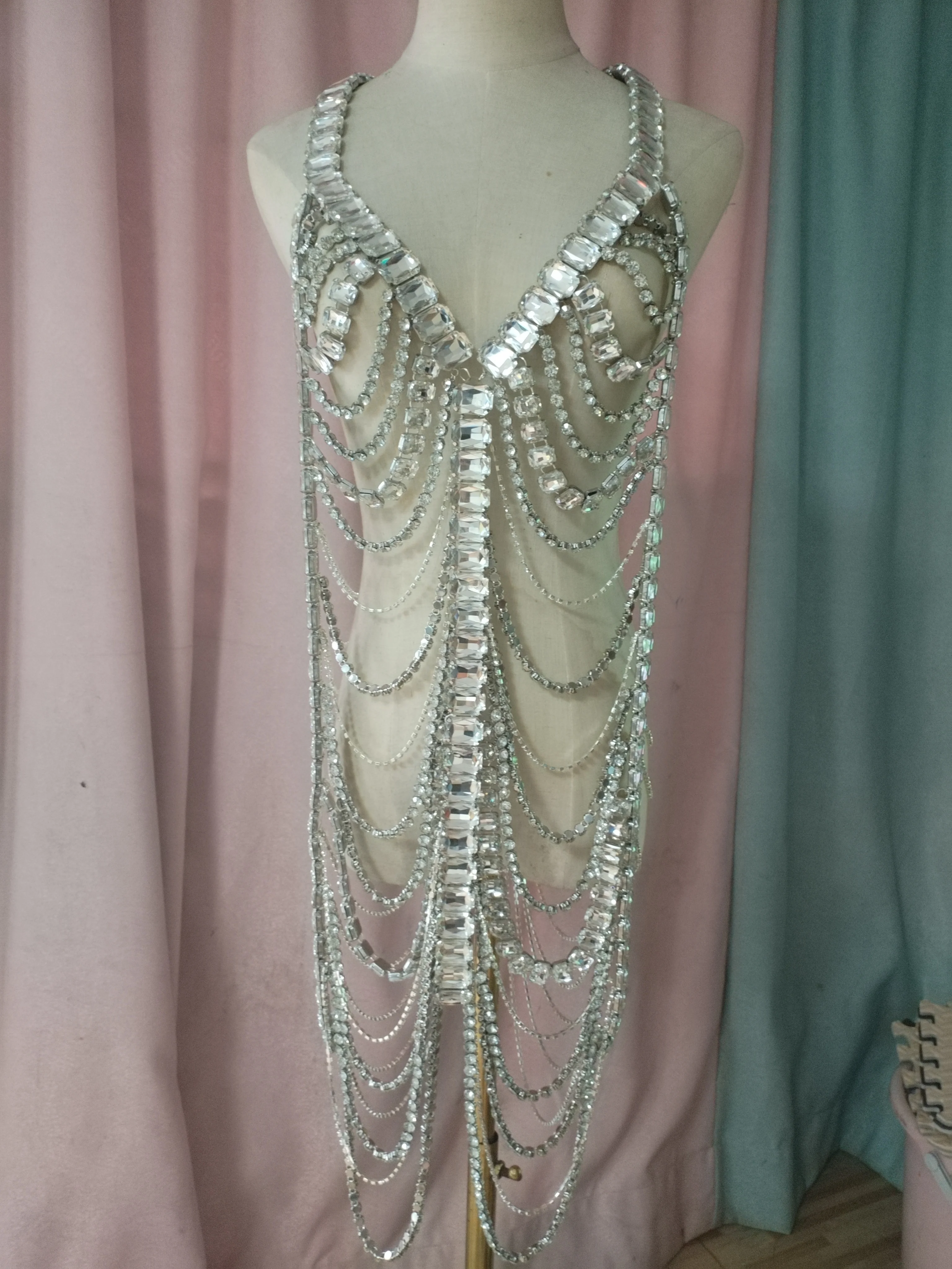 Body Chain Bra Chain Crystal Sexy Three Point Thong Beach Outfit Chest Chain Waist Chain Abdominal Chain Skirt Chain