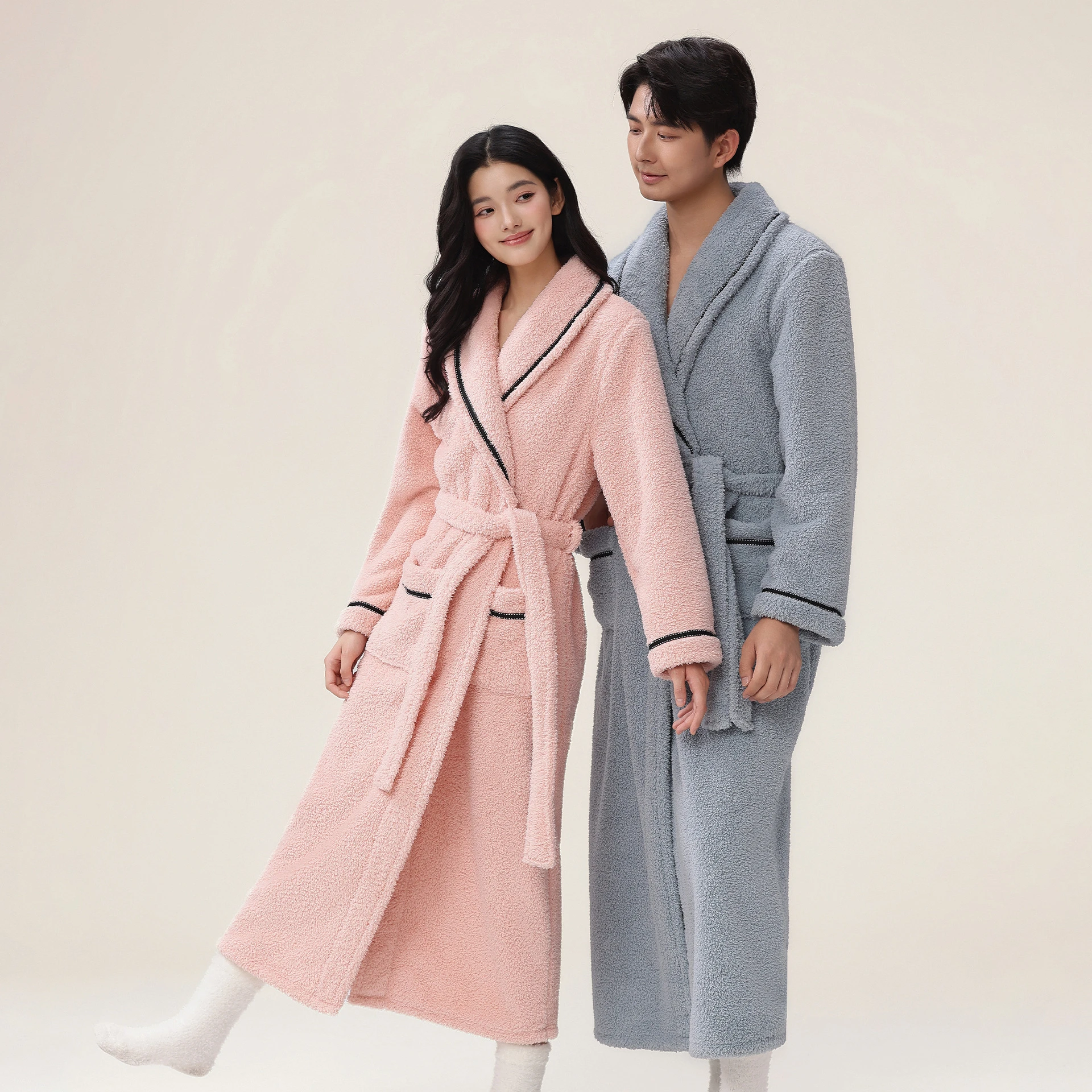 

Women And Men Winter New Warm Flannel Robe Sleepwear Lengthed Kimono Bathrobe Gown Intimate Lingerie Loungewear Pajamas