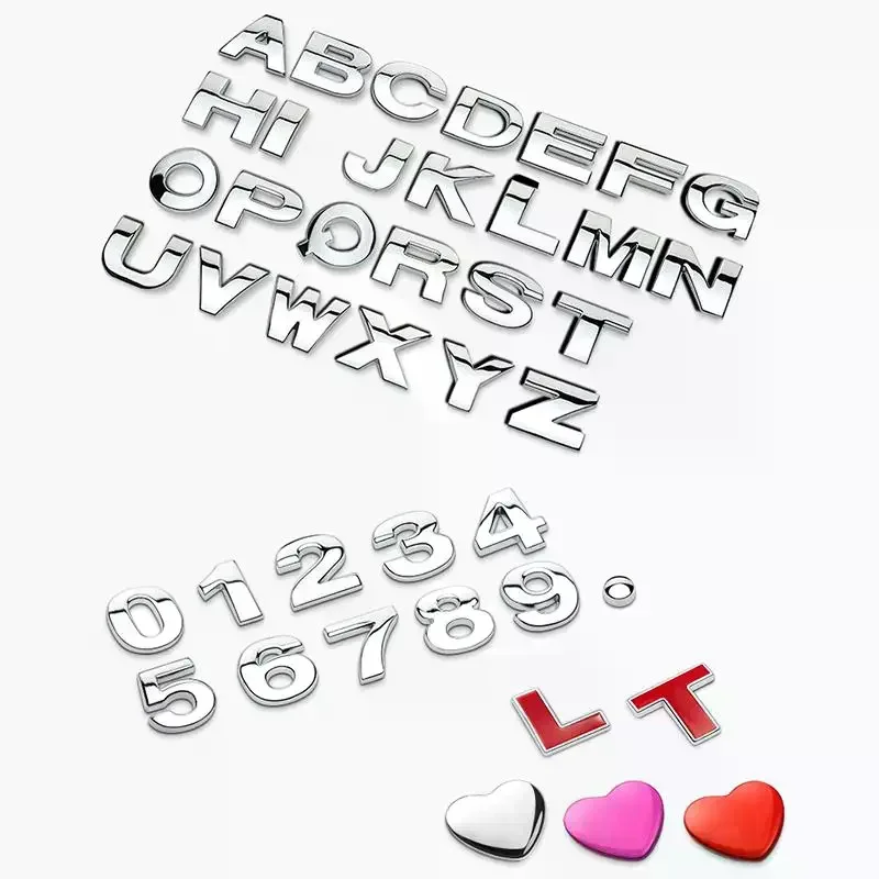 1Pc 3D Zinc Alloy Car Letter Stickers DIY Alphabet Emblem Numbers Chrome Labeling Car Sticker Digital Badge Accessories