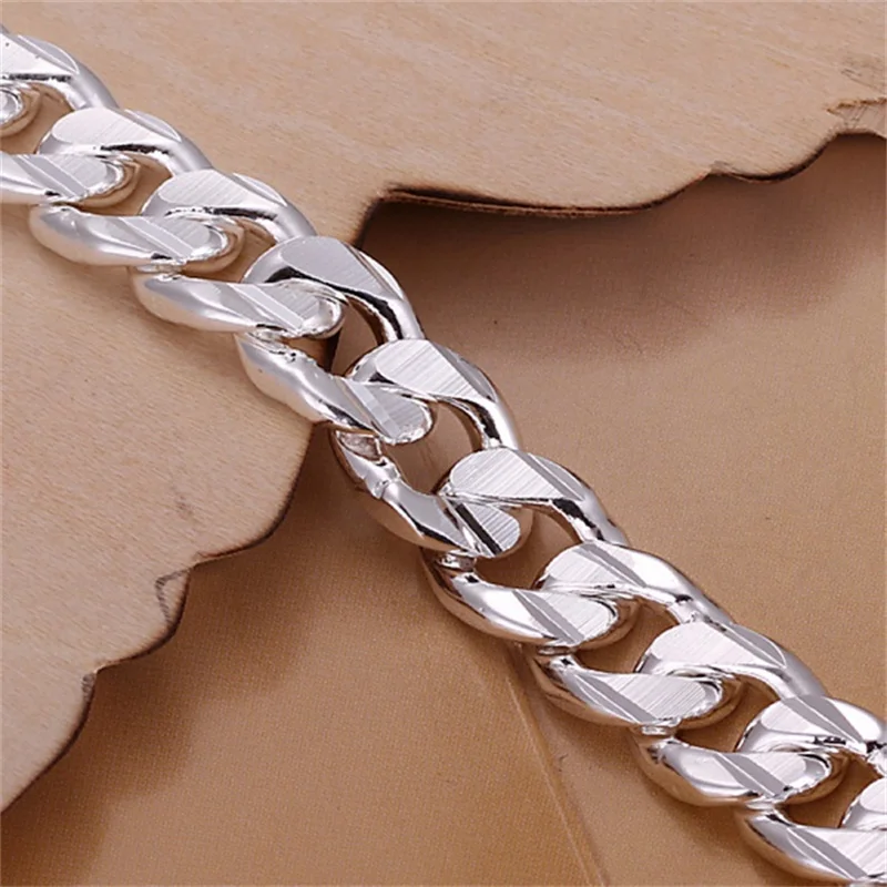 New High-end Women\'s Mens Fine S925 Sterling Silver Bracelet Fashion Jewelry Gift Men\'s 10MM Square Beautiful Gem