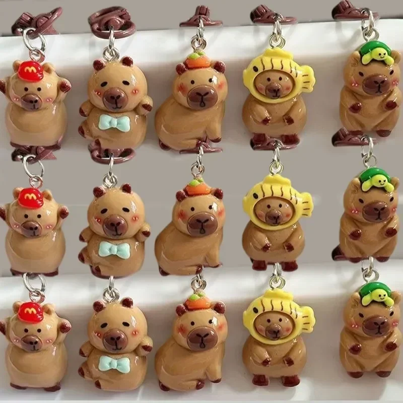 1/10Pcs Funny Cartoon Capybara Keychains Women Men Charms Resin Glossy Flatback Animal Pendants Keyring Jewelry Making Findings