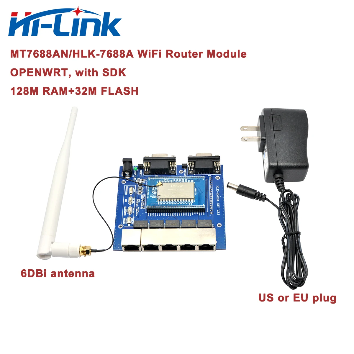 Hilink HLK-7688A MT7688AN openwrt 150mbps Drótnélküli Adatút-kijelölő Modul SDK Deszka vel 128M Belésüpped majd 32M Csillogtat