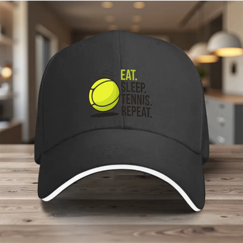 Eat Sleep Tennis Repeat Graphic Baseball Cap Adult Polyester Adjustable Sports Hat