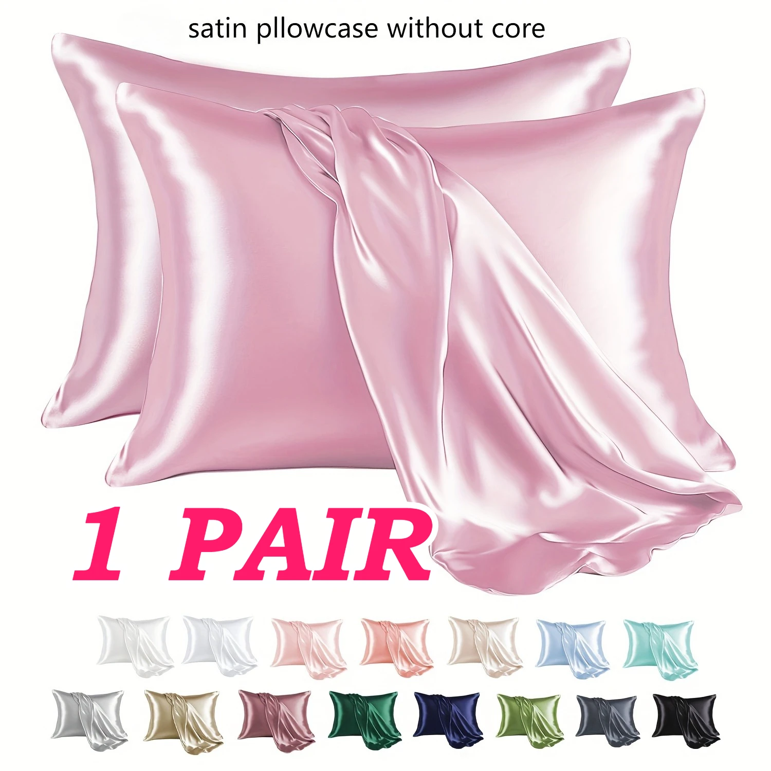 Satin Pillowcase - Anti-Allergy Breathable Bedding Polyester Satin with Envelope Closure Machine Washable & Skin-Friendly