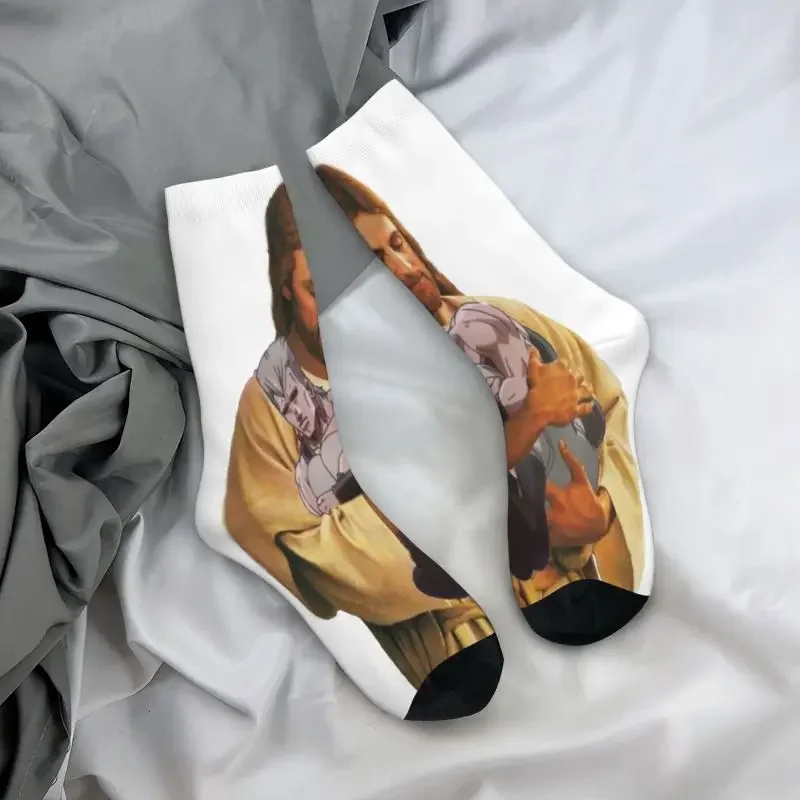 Novelty Men\'s Polnareff And His Stand Dress Socks Unisex Comfortable Warm 3D Printed Jojos Bizarre Adventure Jesus Crew Socks